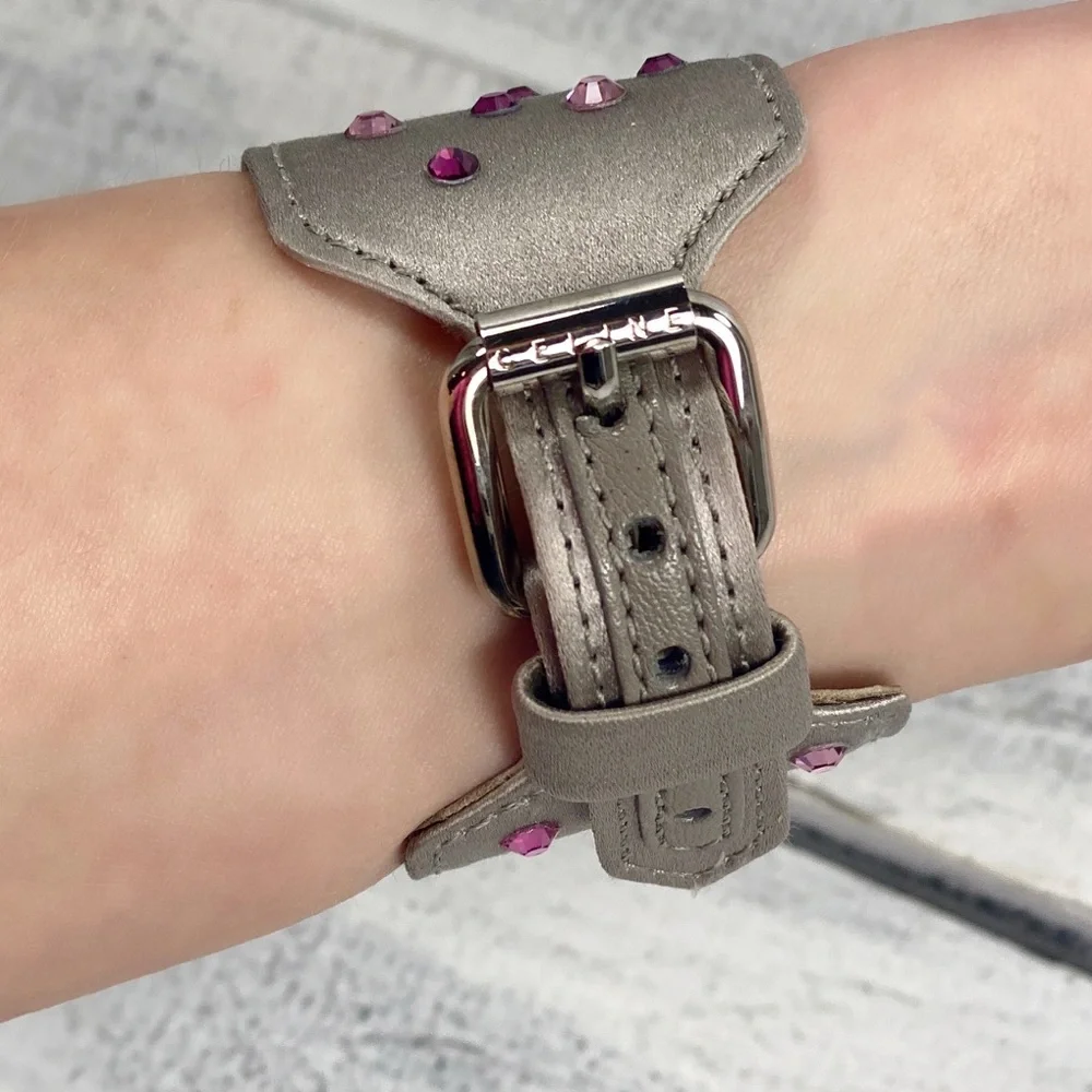 Céline Crystal Encrusted Leather Cuff Bracelet